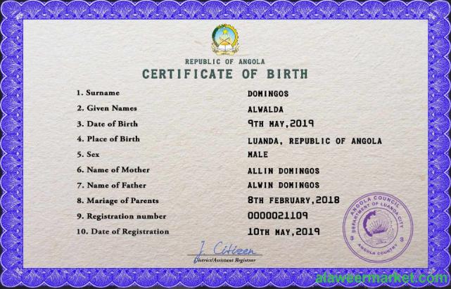 Angola vital record birth certificate PSD template